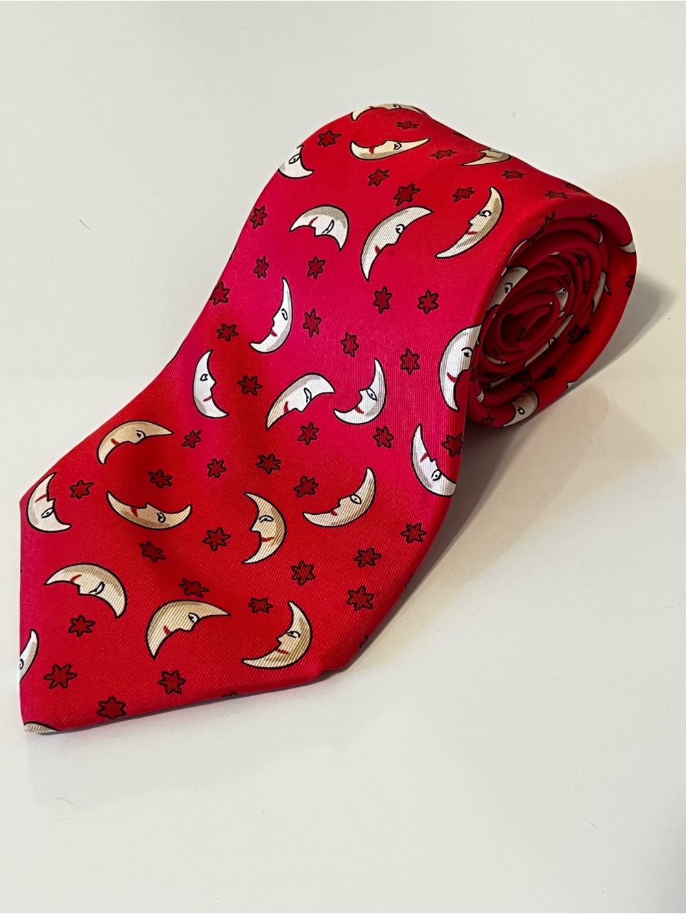 HERMES 7462 HA Mens Neck Tie Silk Vintage France Celestial Moon Star Fathers Day